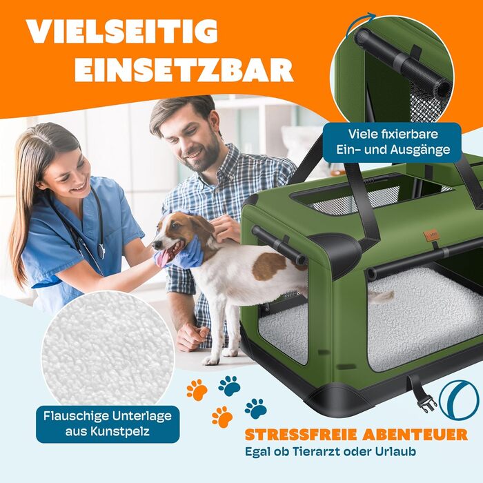 LOVPET® Транспортна переноска для собак та котів | XXL, Хакі | З мискою та плечовим ременем | Складана переноска для тварин