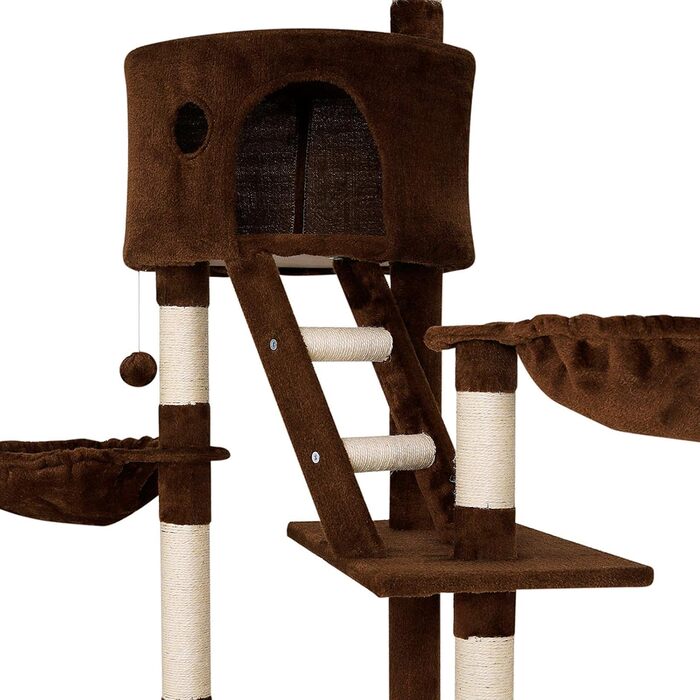 Драбина для котів Lionto XXL з сизалю та плюшу, 230-250 см. Комплектація: іграшкові м'ячики, дзвіночки, гамак, тунель, печера. Підходить для котів будь-якого розміру, колір: коричневий