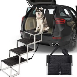 Рампа для собак великих порід, легка сходи для собак до 68 кг, складана алюмінієва рампа з неслизькою поверхнею для ліжок, вантажівок, авто та SUV, 4 сходинки