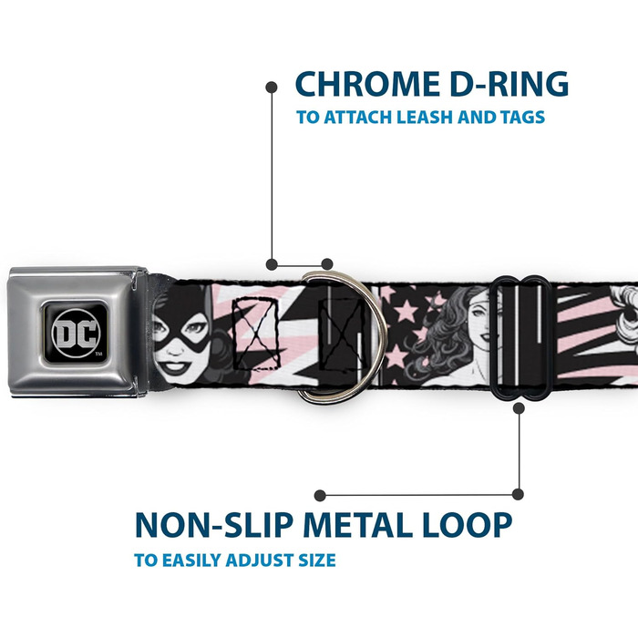 Нашийник для собак з пряжкою, мотив Бетмена, ланцюгові зв'язки, 33-45,7 см, ширина 3,8 см (Рожевий, Білий)