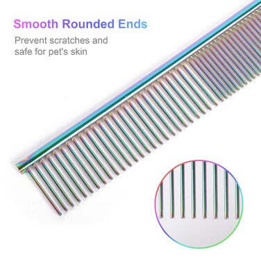 Гребінець для собак та котів, нержавіюча сталь, заокруглені зубці, 19 x 3,5 см