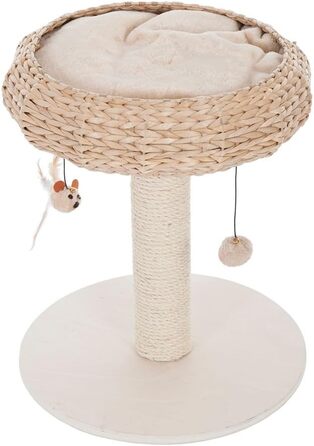 Дерево для кігтів ZooPlus Natural Home I з кошиком для сну з рогожу з водяної гіацинту та зручним плюшевим подушечкою | Сітчастий стовбур та основа з натурального дерева | Висота: 54,5 см
