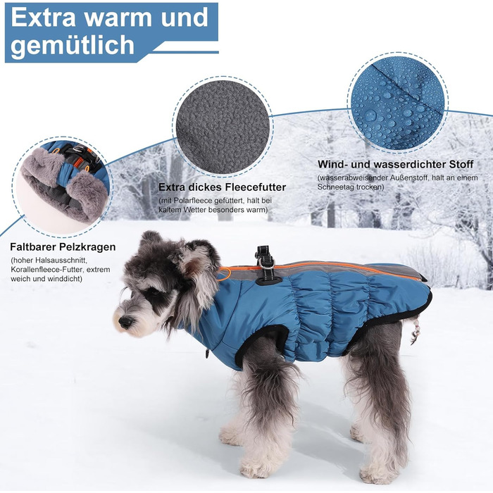 Водонепроникний теплий зимовий одяг для собак - куртка з кільцем D, одяг для домашніх тварин, тепла куртка для собак, для маленьких, середніх та великих собак (L, блакитний)