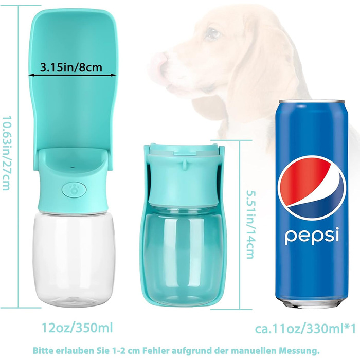 Водяна пляшка для собак Nepfaivy 350мл - туристична, вилка-поїльник, противитікаюча, для маленьких собак