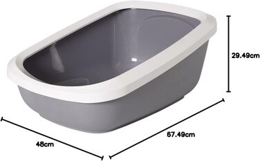 Туалет для котів з бортиком ASEO JUMBO, сірий/білий, 67,5×48,5×28 см