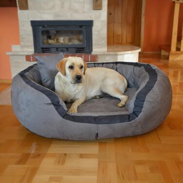 Ортопедичне ліжко для собак Tierlando® Pepper, ліжко-софа для собак, XL, віскоеластична піна, велюр, сірий, 110 см, велике та м'яке, PE4, розмір L +