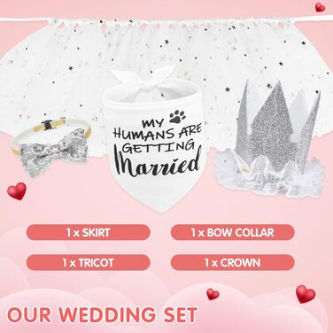 Сукня для собак SCENEREAL на весілля з банданою, комірцем-бантиком та короною, комплект для собак, дівчаток, цуценят, кошенят, аксесуари для вечірки, спідниця-тьюль, костюм для маленьких, середніх та великих собак, білий (Весільний)