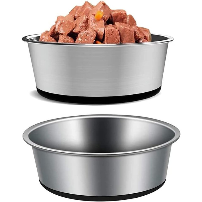 Набори мисок для собак та котів Mery Home з нержавіючої сталі з силіконовим дном, чорні, 2 шт., 14 см (520 мл)