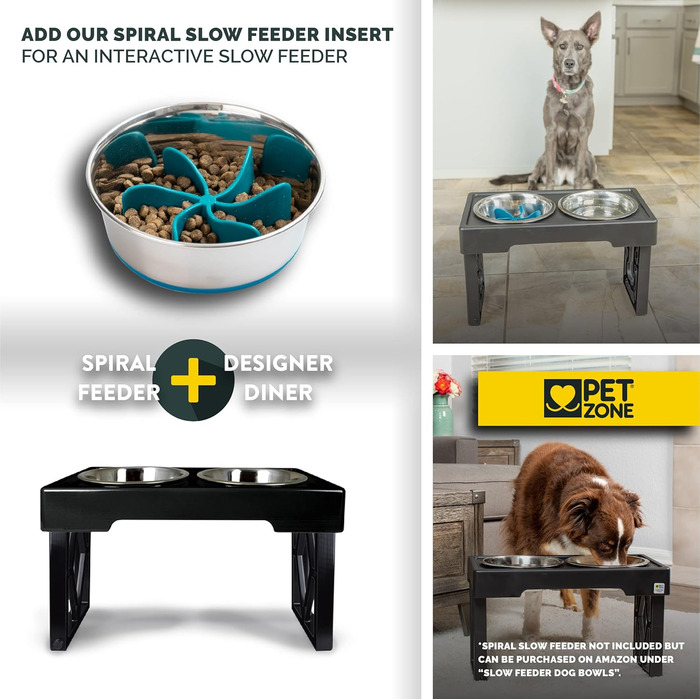 Pet Zone Designer Diner регульована підставка з мисками для собак, підвищена, метал, антип ковзання