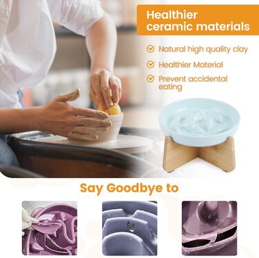 Миска для котів Happy Hachi з підняттям, кераміка, повільне годування, антиковзаюча, для котів та маленьких собак (зелена)