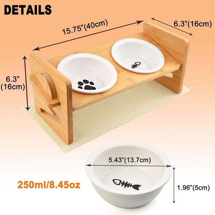 Миска для котів, піднята керамічна миска для котів та маленьких собак, набір мисок для котів та собак, миски для котів (включно зі стійкою)