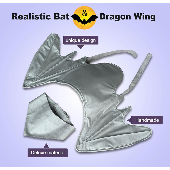 Костюм на Хелловін для собак: кажани, дракони, птахи. Підійде для великих, середніх та маленьких собак. (Чорні крила кажана, срібні крила дракона)
