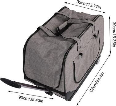Транспортна переноска для собак, складана, велика, з колесами та телескопічною ручкою. Підходить для котів та собак до 17,5 кг (сіра)