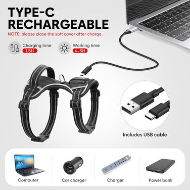 Світловідбиваючий жилет для собак Colaseeme Light з LED-підсвічуванням, регульований, чорний, розмір S