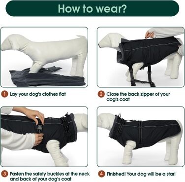 Водонепроникний теплий зимовий пуховик для собак середнього розміру Kuoser, чорний, M (Обхват грудей: 53 см, Обхват шиї: 38 см)