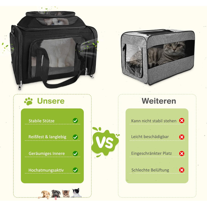 Транспортна сумка для кота/собаки TOFFCAEA, переноска для тварин, складана, чорна, 43 x 28 x 28 см