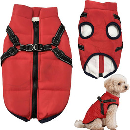 Водонепроникний собачий плащ з шлейкою, зимова тепла флісова куртка для середніх та великих собак, світловідбиваючий вітрозахисний собачий костюм (оливковий, M) Оливковий – M (Червоний – M)