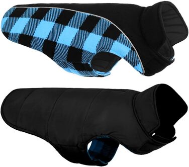 Теплий зимовий одяг для собак, куртка для собак з захистом живота, зимова куртка для собак зі світловідбиваючими елементами, двостороння куртка для собак, одяг для собак з отвором для шлейки, блакитна, розмір S