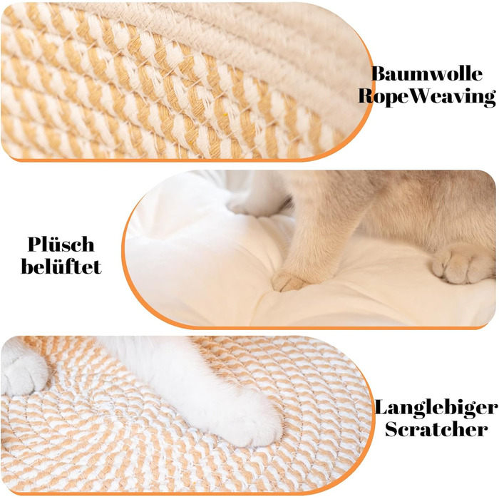 Килимок для котів CheerPals з подушкою, 47 см, бавовняне плетене ліжко, для сну, універсальний, підходить для всіх котів