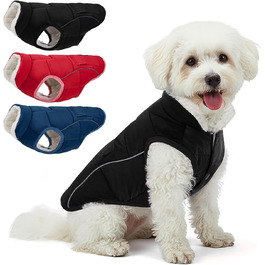 Зимовий одяг для собак SlowTon: теплий пуховий одяг для собак, куртка від снігу з відбиваючими смужками та кишенями, водонепроникний жилет для маленьких та середніх собак, чорний, розмір S