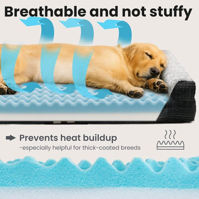 LaiFug Велике собаче ліжко, для середніх та великих собак, з ортопедичною функцією, водовідштовхувальне, знімний та пральний чохол. (271 x 201 x 19,5 см, Шкіряно-сірий)