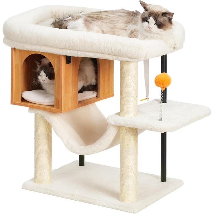 Котячий будиночок з дряпалкою Heybly HCT017WB з великою плюшевою платформою 54 x 40 см та висотою 57.5 см, сталеві труби, стійка основа для великих котів
