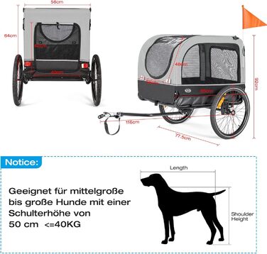 Причіп для собак CXWXC 2-в-1: велосипедний причіп та візок для собак з амортизаторами, сірий, вантажопідйомність 40 кг