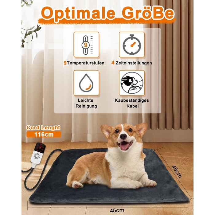 Килимок грілка для котів та собак, 30-60°C, 4 таймери, безпечний, вологостійкий, 45x45 см, сірий