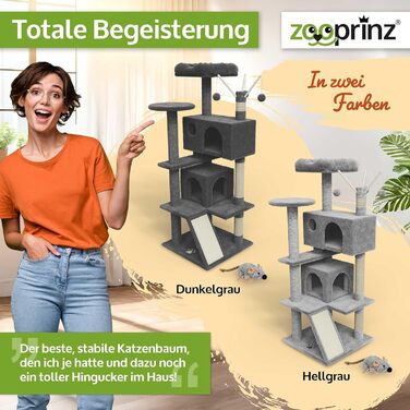 Zooprinz Преміум Котячий Дерево XXL для великих і малих котів, з товстими сизалевими стовпами, ігровою печерою, гамаком, м'ячиками, канатом і плюшевою мишею, темно-сірий