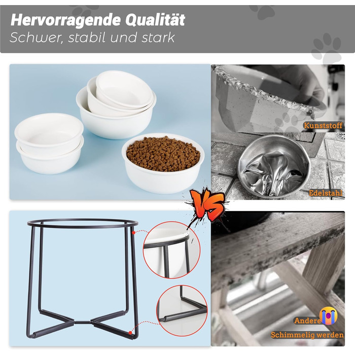 Підвищений керамічний миска для собак з металевим обідком - годівниця для котів та маленьких собак. Біла матова (XL)