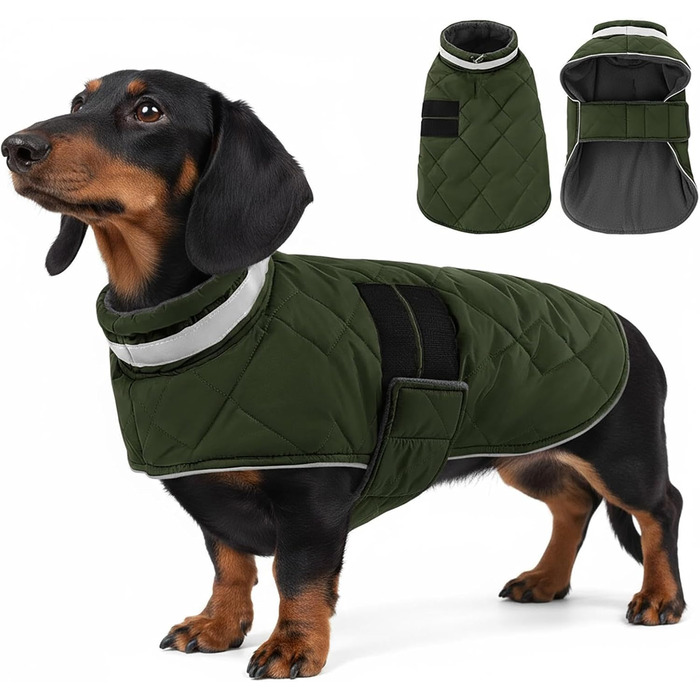 Зимовий теплий одяг для собак середнього розміру, водонепроникний флісовий одяг, куртка для собак з отвором для шлейки, відбиваючий зимовий одяг, в клітинку, зелений, розмір M