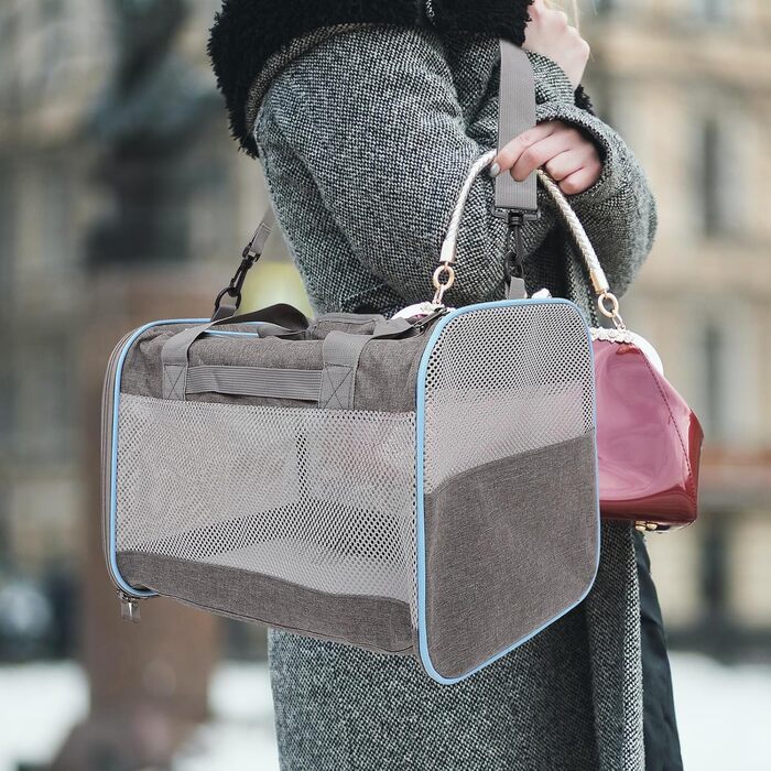 ANDRESLAD Сумка-переноска для котів та цуценят з дихаючої тканини Оксфорд, легка, з сіткою, для подорожей