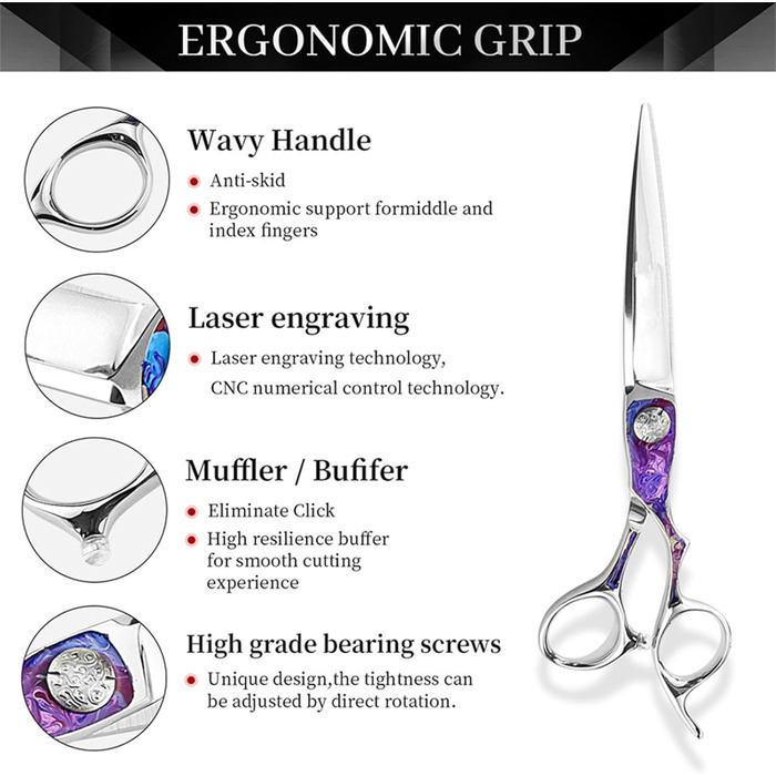 Професійна ножиця для грумінгу собак та котів 6.8 дюймів | Пряма ножиця для догляду за шерстю з регулюванням