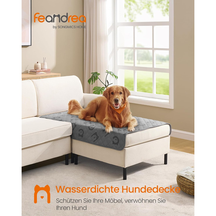 Водонепроникний килимок для собак Feandrea, 135 x 76 см, захист для авто/дивану, машинне прання, антиковзаюча підкладка, стеганий дизайн, сірий (PPB024GD01)