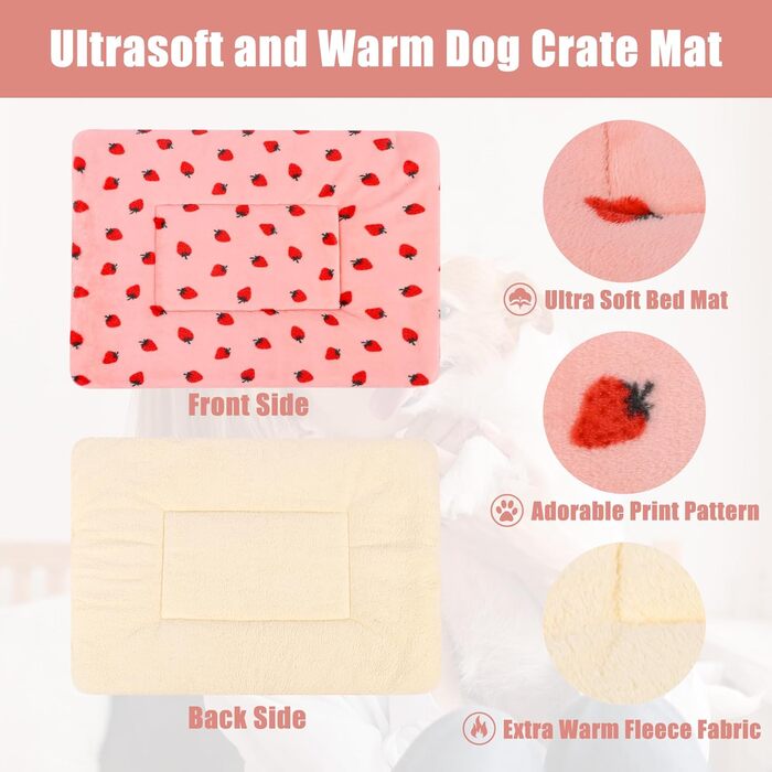 М'який лежак для собак та котів середнього розміру, 80x60 см, знімний, миючий, сірий/з полуничками