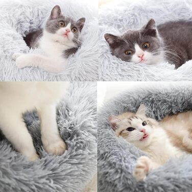 М'яке ліжко для кота та собаки: кругле, плюшеве, миється. Ліжко-подушка для домашніх тварин (70см, 60см, білий, світло-сірий)