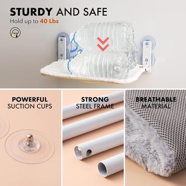 Кішка гамак для вікна MEWOOFUN 54x30 см, розкладний, до 18 кг (сірий, середній)