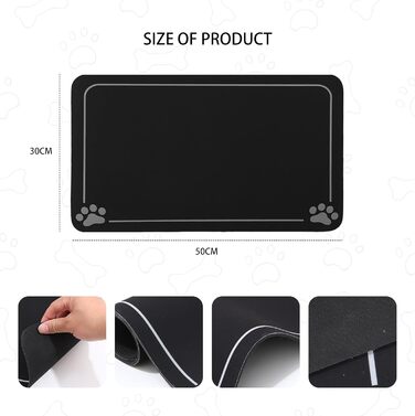 Килимок під миску для собак та котів, чорний, 30x50 см, неслизький, швидковисихаючий, легко миється