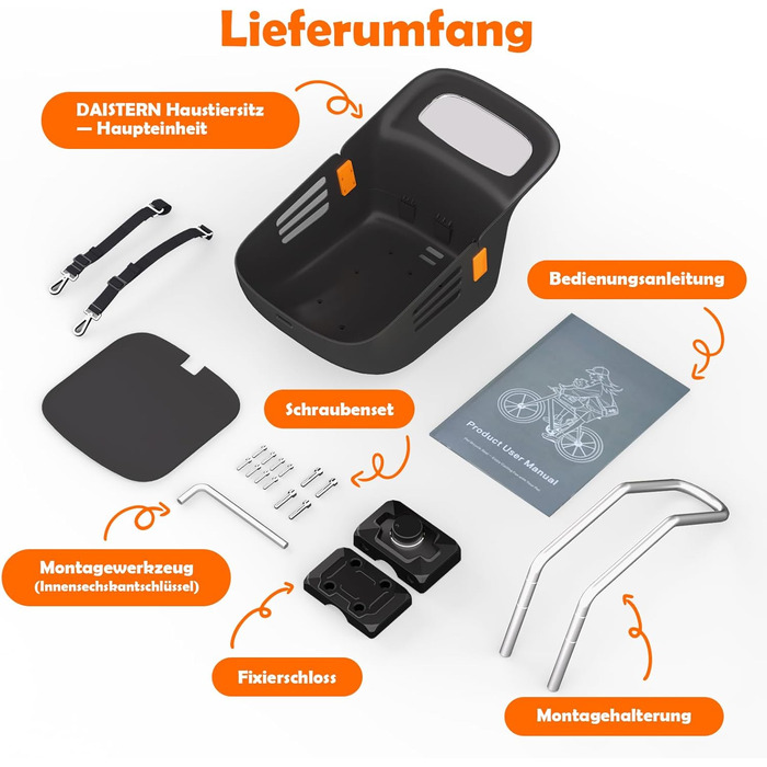 Корзина для собак на велосипед DAISTERN, до 12 кг, водонепроникна, міцна, для малих та середніх собак