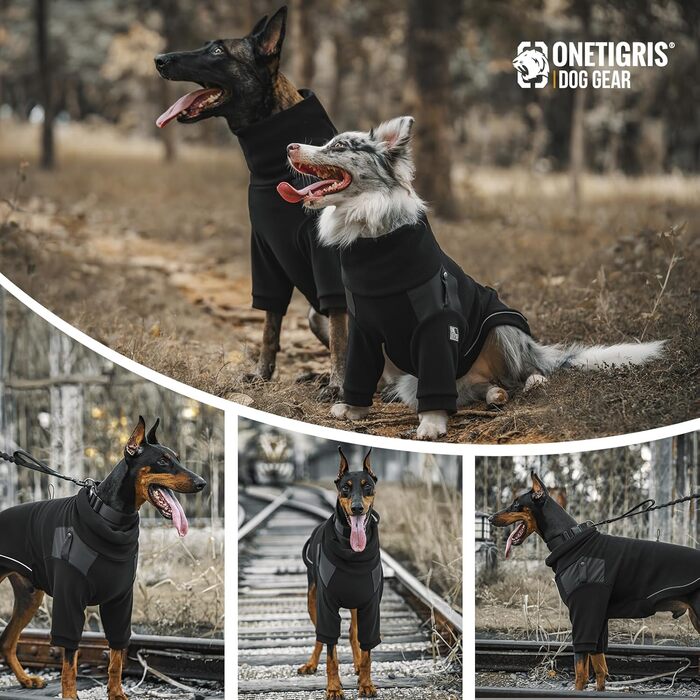 Пуловер для собак OneTigris, теплий флісовий одяг з петлями для ніг та отвором для повідка, зручний для вигулу, чорний, L (20-30 кг), XL (27-41 кг, обхват грудей 77 см, обхват шиї 60 см)