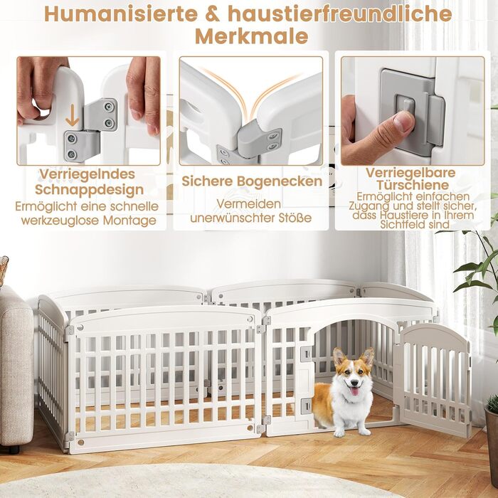 Клітка для цуценят GYMAX 60/75 см, біла, з 6 панелей, з замком та фіксаторами, для дому та вулиці
