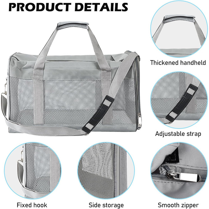 Транспортний бокс для котів та собак BYZESTY, складаний, 42 x 27 x 28 см, сірий (з мискою)