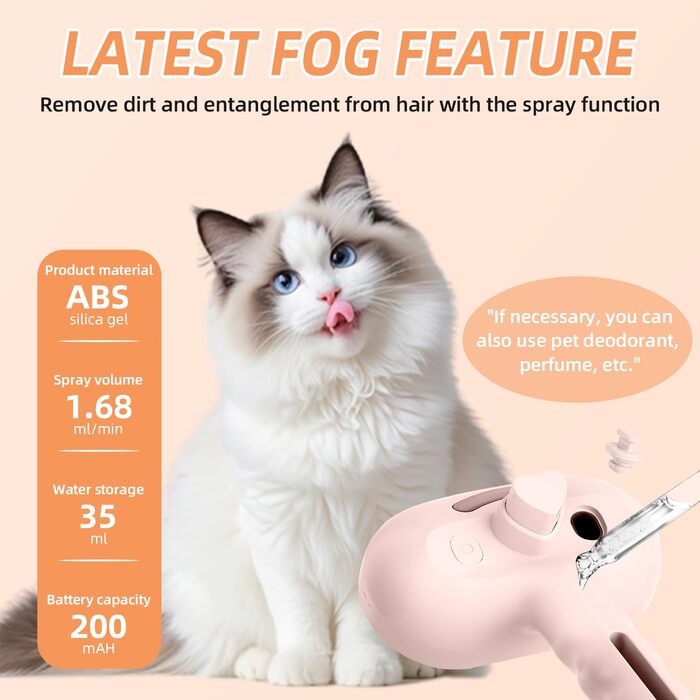 Щітка для котів RCIDOS зі спінером, багатофункціональна щітка-масажер для котів та собак, видаляє шерсть одним натисканням (рожева)