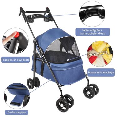 Візок для собак Homewell 2в1: візок-будка, сумка-переноска, з підстаканниками, складаний, з гальмом, для домашніх тварин, 50x70x99 см (Блакитний)