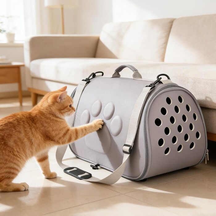 Транспортувальна сумка для кота з плечовим ремінцем - для подорожей, прогулянок, ветеринара (Сірий, L)