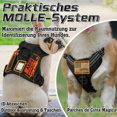 Нагрудник для собак Rabbitgoo, великий, анти-тяга, регульований, з ручками, міцний, тактичний, з металевими пряжками, чорний (L)