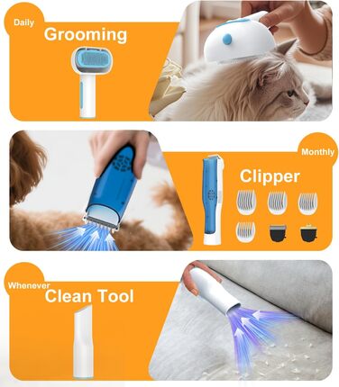 WHDPETS Машинка для стрижки собак зі збором шерсті, 2L контейнер для сміття, 45 dB, потужне всмоктування 9000 Pa, видаляє 99.99% шерсті, 4-в-1 для собак та котів