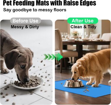 Килимок для корму для собак та котів з силікону харчової якості, з піднятими краями, неслизький, синій (L)