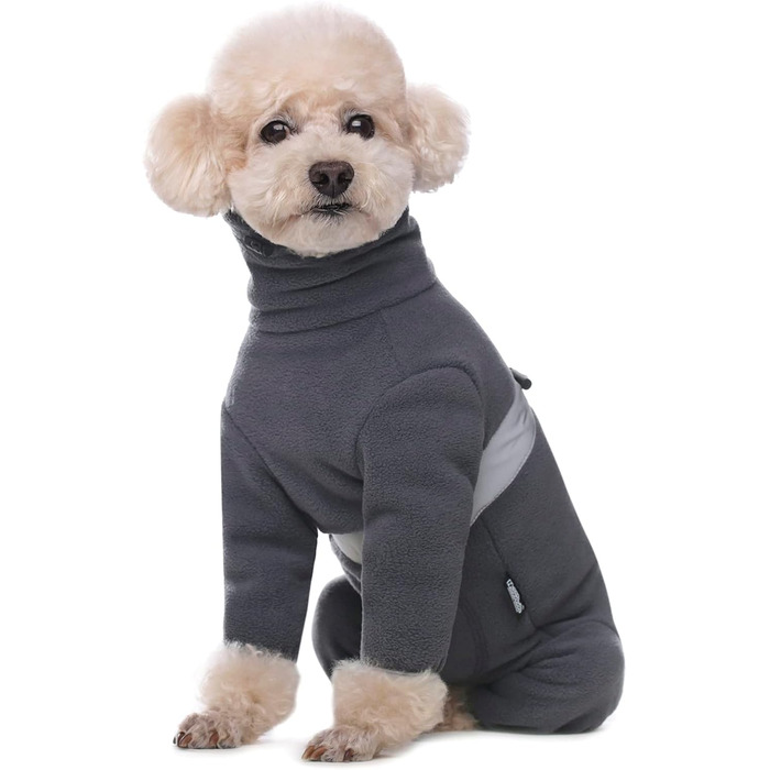 Теплий флісовий одяг для собак, зимовий, з довгими рукавами, чотирилапий, регульований, для маленьких та середніх собак, розмір XS (Сірий)