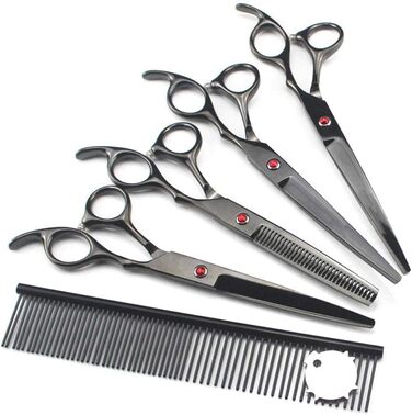 Набір 5 професійних чорних ножиць для грумінгу собак, набір ножиць для стрижки та вичісування домашніх тварин